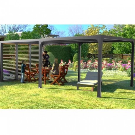Bioklimatische Pergola Habrita Aluminium 21,52m2 anthrazit mit 3 Paneelen Holzimitat