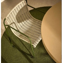 Arvin Swirl Chair in Beige Chenille Fabric and VeryForma Oak Wood Legs
