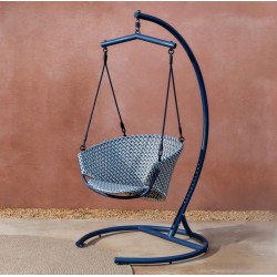 Aliga Hanging Chair in Aluminum and Blue Rattan VeryForma