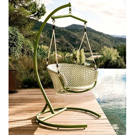 Aliga hanging chair in aluminum and green rattan VeryForma