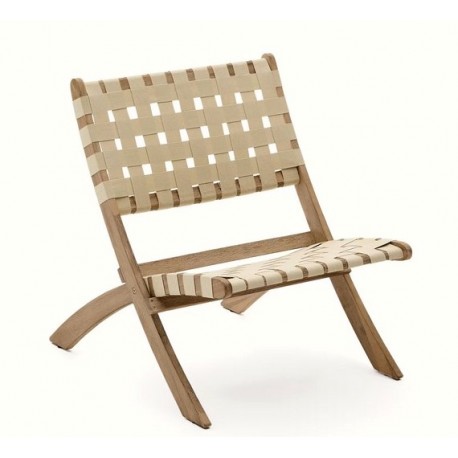 Beli Sillón plegable de madera maciza y cuerda color crema VeryForma