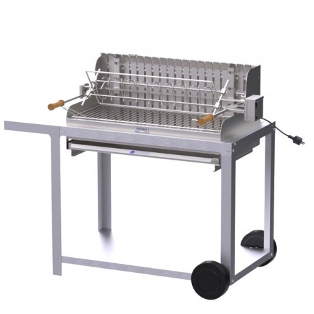 Le Marquier Irissarry Edelstahlgrill mit Wagen und Drehspieß