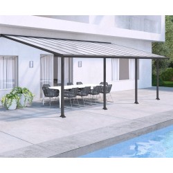 Olympia 3x7,30m grijze aluminium en Canopia polycarbonaat wandpergola