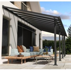 Pergola addossata Olympia 3x8,60m con alluminio grigio e policarbonato Canopia