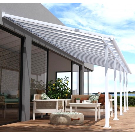 Olympia 3x9,71 m Wandpergola aus Weißaluminium und Canopia Polycarbonat