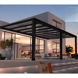 Stockholm 3,5x6,6m aluminium wandpergola Antracietgrijs en Canopia transparant dak